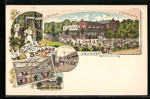 Lithographie Leutzsch, Hotel Gasthaus zur Burgaue