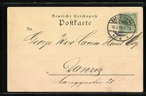 Lithographie Radevormwald, Bahnhof, Kaiserliches Postamt, Gasanstalt und Schule zu Lindenbaum