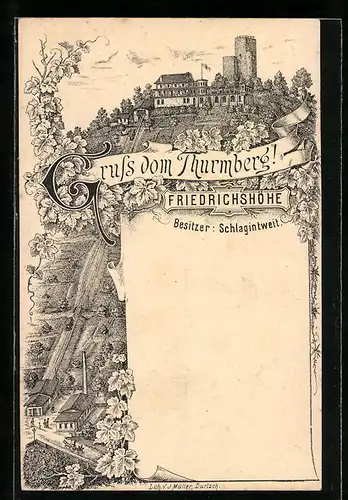 Lithographie Thurmberg, Gasthaus Friedrichshöhe, Bes. Schlagintweit