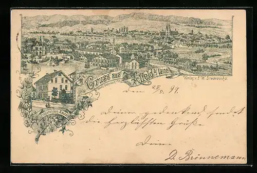 Lithographie Alfeld a. Leine, Präparanden-Anstalt, Panorama