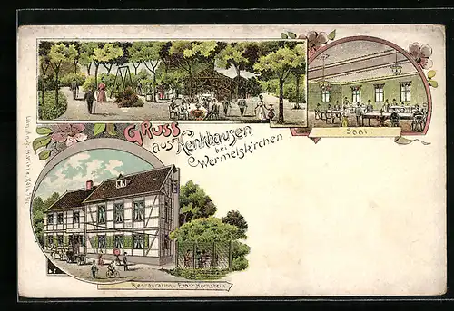 Lithographie Kenkhausen bei Wermelskirchen, Restaurant von Ernst Hochstein, Saal