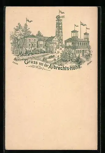 Lithographie Cossebaude, Restaurant auf der Albrechts-Höhe, 1491-1891