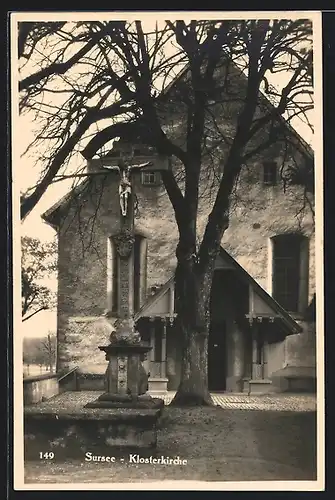 AK Sursee, Klosterkirche mit Jesuskreuz