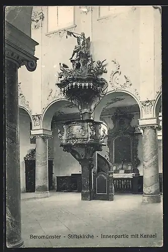 AK Beromünster, Stiftskirche, Innenansicht mit Kanzel