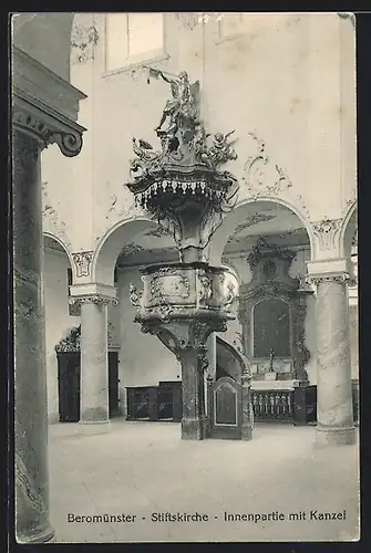 AK Beromünster, Stiftskirche, Innenansicht mit Kanzel