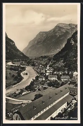 AK Amsteg /Gotthardbahn, Teilansicht mit Bergen