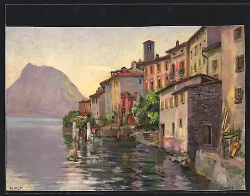 Künstler-AK Gandria, Abend am Luganersee