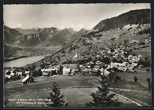 AK Amden, Teilansicht mit Walensee & Glarneralpen
