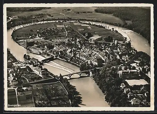 AK Bremgarten, Teilansicht mit Brücke, Fliegeraufnahme