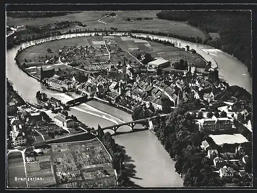 AK Bremgarten, Teilansicht mit Brücke, Fliegeraufnahme