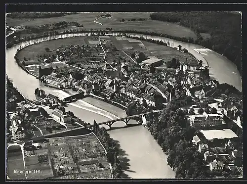 AK Bremgarten, Teilansicht mit Brücke, Fliegeraufnahme