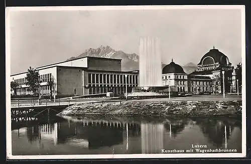 AK Luzern, Kunsthaus mit Wagenbachbrunnen