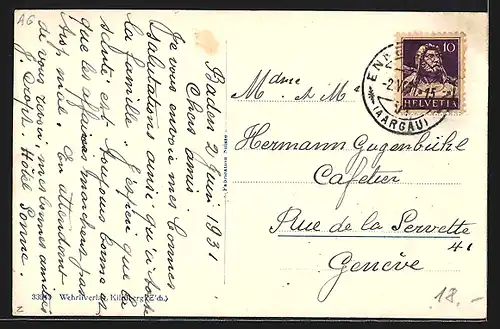 AK Baden, Ortsansicht aus der Vogelschau