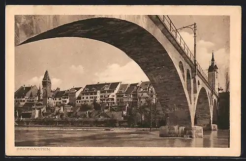AK Bremgarten, Uferpartie mit Brücke