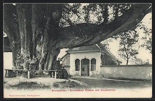 AK Bremgarten, Partie an der Einsiedelei Emaus mit Riesenlinde, Mönch
