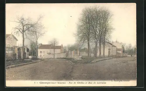 AK Champs-sur-Marne, Rue de Chelles et Rue de Lorraine