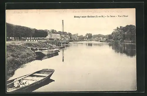 AK Bray-sur-Seine, la Seine, Vue d'Aval