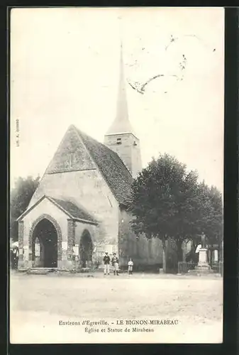 AK Le Bignon-Mirabeau, Église et Statue de Mirabeau