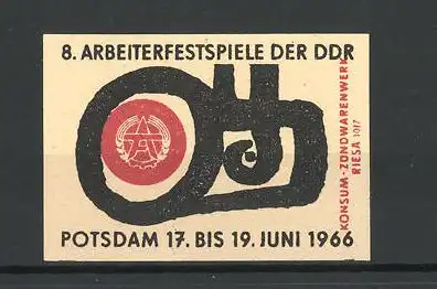 Reklamemarke Potsdam, Konsum-Zündwarenwerk Riesa, 8. Arbeiterfestspiele der DDR 1966, Messelogo