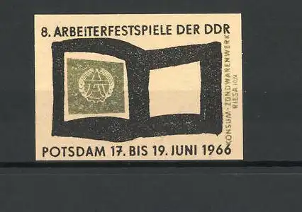 Reklamemarke Konsum-Zündwarenwerk Riesa, 8. Arbeiterfestspiele der DDR 1966