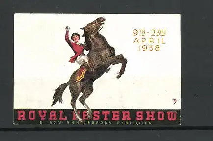 Künstler-Reklamemarke Royal Easter Show 1938, Jockey auf seinem Pferd