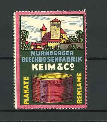 Reklamemarke Nürnberger Blechdosenfabrik Keim & Co., Stadtansicht