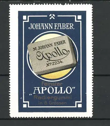 Reklamemarke Apollo Feinster Radiergummi, Johann Faber, Radiergummi No. 2234