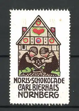 Reklamemarke Noris Schokoladen, Carl Bierhals, Nürnberg, Kinder in einem Lebkuchenhaus