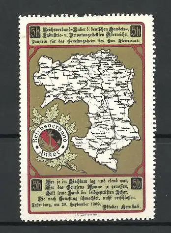 Reklamemarke Reichsverband-Anker d. deutschen Handels- und Industrieangestellten, Landkarte