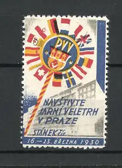 Reklamemarke Praze, Navistivte Jarni Veletrh 1930, Messelogo