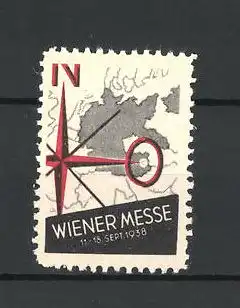 Reklamemarke Wien, Messe 1938, Landkarte und Himmelsrichtungsanzeiger