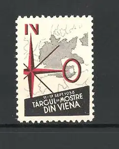 Reklamemarke Viena, Targul-de-Mostre 1938, Landkarte und Himmelsrichtungsanzeiger