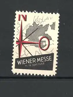 Reklamemarke Wien, Messe 1938, Landkarte und Himmelsrichtungsanzeiger