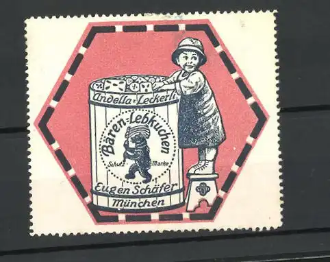 Reklamemarke Bären-Lebkuchen, Eugen Schäfer, München, Mädchen nascht Lebkuchen