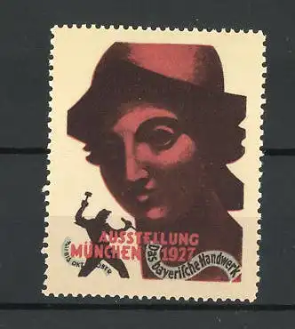 Reklamemarke München, Ausstellung Das Bayerische Handwerk 1927, Arbeiter und Skulpturengesicht