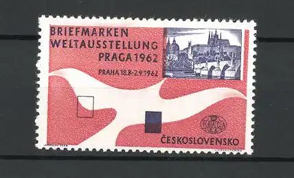 Reklamemarke Praga, Briefmarken-Weltausstellung 1962, Stadtansicht und Taube