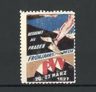 Reklamemarke Prag, Frühjahrsmesse 1927, Messelogo Sportlerbeine