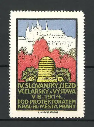 Reklamemarke Prahy, IV. Slovansky Sjezd Vcelarsky a Vystava 1914, Bienstock vor Schloss