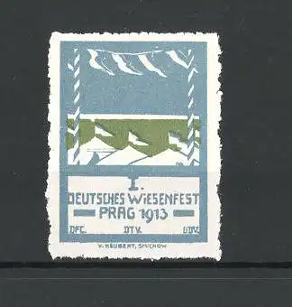 Reklamemarke Prag, I. Deutsches Wiesenfest 1913, Festzelte und Wimpel