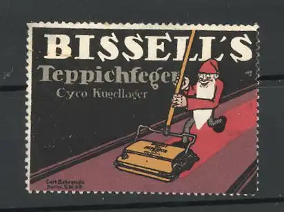 Reklamemarke Bissel's Teppichfeger mit Cyco Kugellager, Zwerg kehrt den Teppich