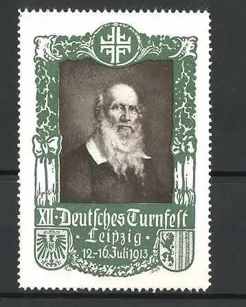 Reklamemarke Leipzig, XII. Deutsches Turnfest 1913, Portrait des Turnvater Jahns