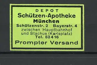 Reklamemarke Schützen-Apotheke, Schützenstr. 2, München