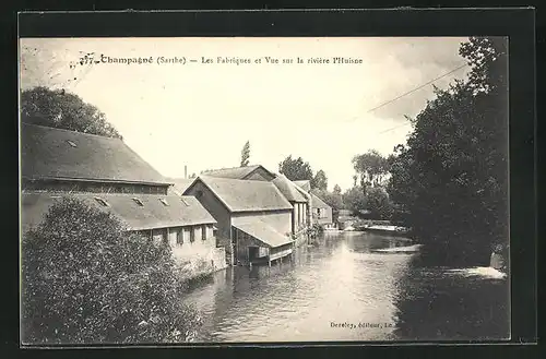 AK Champagné, Les Fabriques et Vue sur la riviére l`Huisne