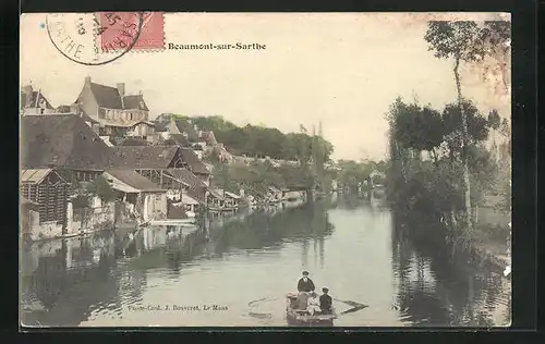 AK Beaumont-sur-Sarthe, Ortspartie am Fluss