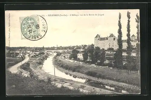 AK Solesmes, l'Abbaye vue de la Route de Juigné