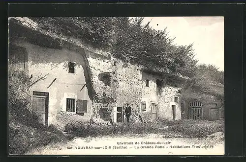 AK Vouvray-sur-Loir, La Grande Rotte, Habitations Troglodytes