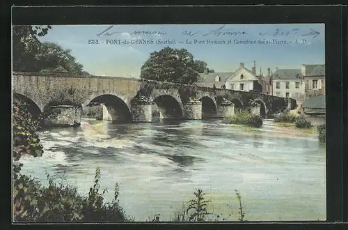 AK Pont-de-Gennes, Le Pont Romain et Carrefour Saint-Pierre