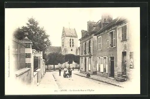 AK Avon, La Grande-Rue et l`Eglise, Ortspartie