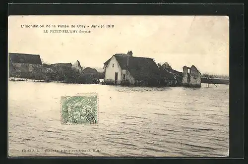 AK Le petit-Peugny, L`Inondation de la Vallée de Bray