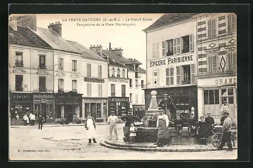 AK La Ferté-Gaucher, Le Grand Bassin-Perspective de la Place Montesquiou